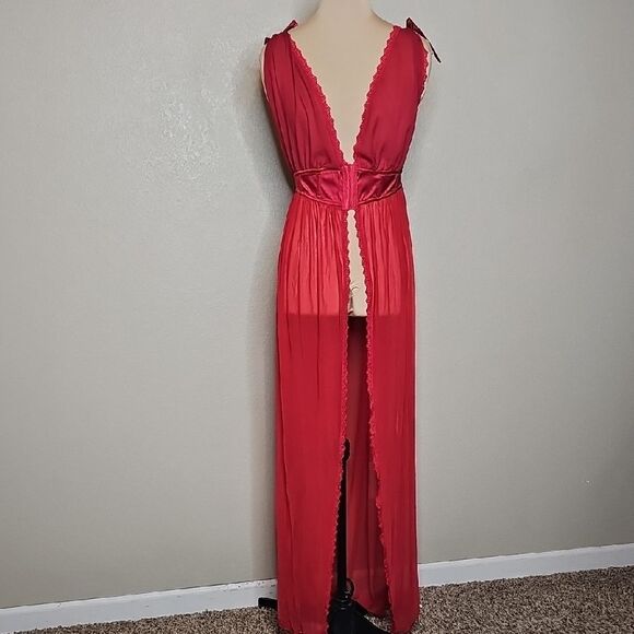 Oh La La Cheri Paris Red Maxi Lingerie Dress Small/Medium Drape Back Waist Cinch - Picture 1 of 12